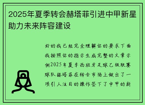 2025年夏季转会赫塔菲引进中甲新星助力未来阵容建设