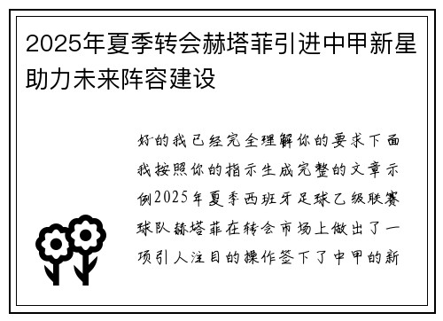 2025年夏季转会赫塔菲引进中甲新星助力未来阵容建设