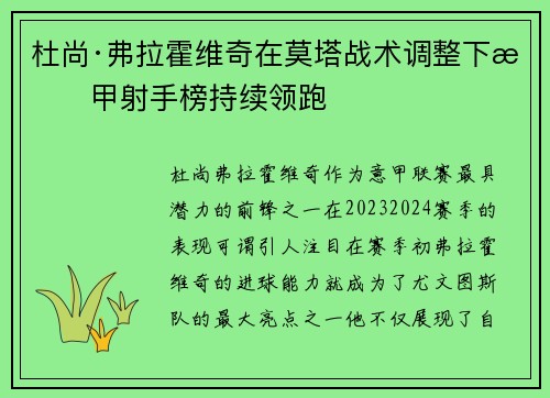 杜尚·弗拉霍维奇在莫塔战术调整下意甲射手榜持续领跑
